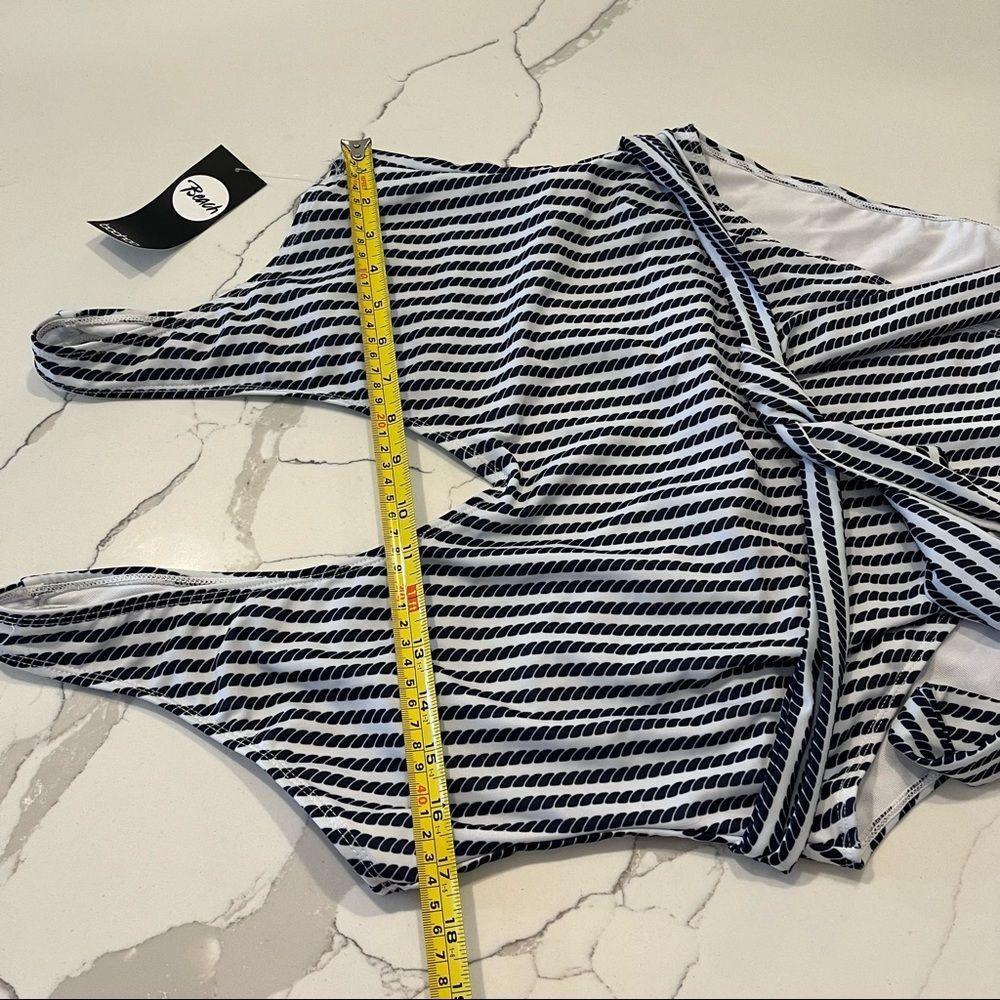 NWT NAUTICAL ROPE TIE HIGH WAIST SWIMSUIT Women’s 14 white & navy sexy - Picture 7 of 10